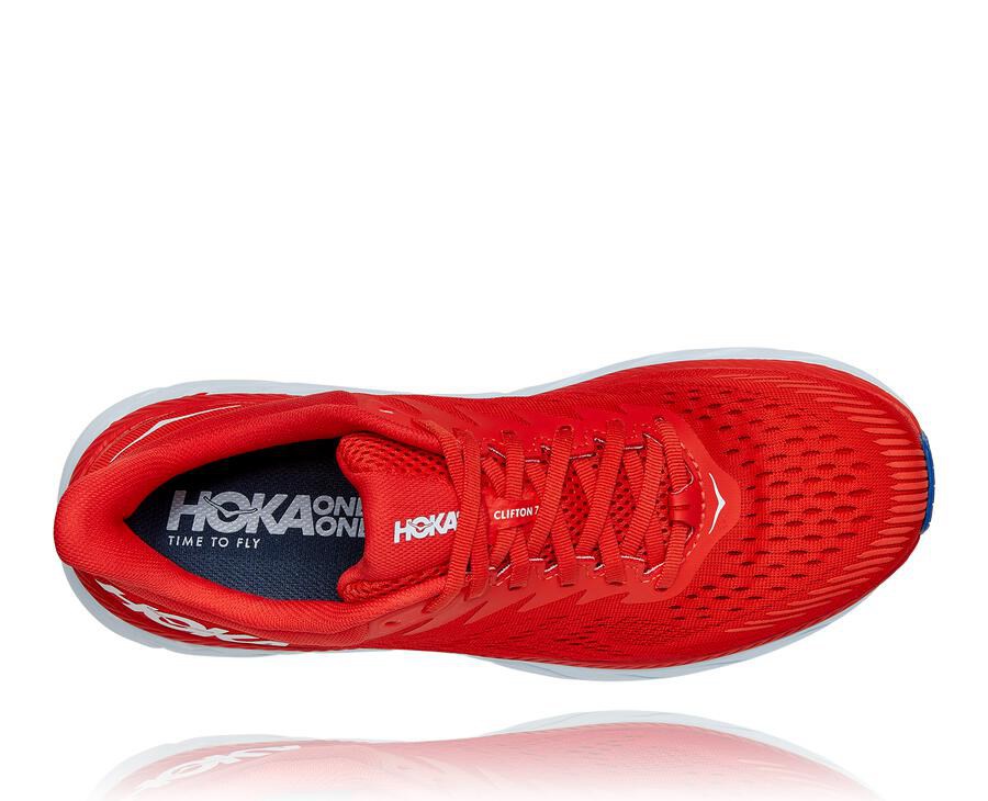 Hoka One One Running Shoes Mens Red/White - Clifton 7 - 34618YMNZ